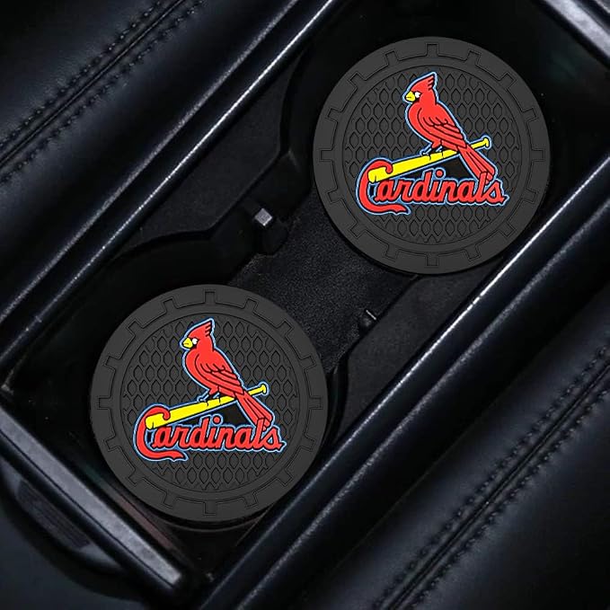 Baseball Fans Car Cup Holder Coasters for St. Louis Cardinals Fans, 2 Pack Cardinals Silicone Non-Slip Cup Mats, 2.75" Car Cup Holder Inserts for Auto Interior