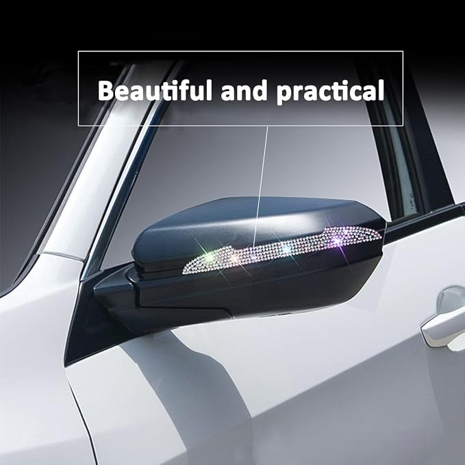 10PCS Bling Car Door Handle Reflective Trim Decals Stickers,Universal Rhinestone Door Side Rear View Mirror Scratch Resistant Protector Cover Car Accessories White