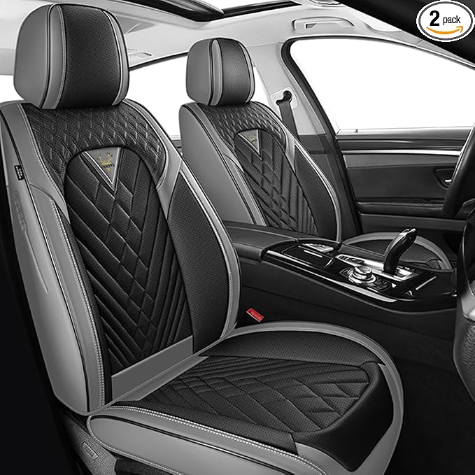Fit for Toyota Camry Seat Covers 2001-2026,Premium Leather, 360° Full Protection, Thick Padding & Memory Foam, Waterproof & Stain-Resistant Car Seat Cover Front Set (2 Seat,Gray&Black)