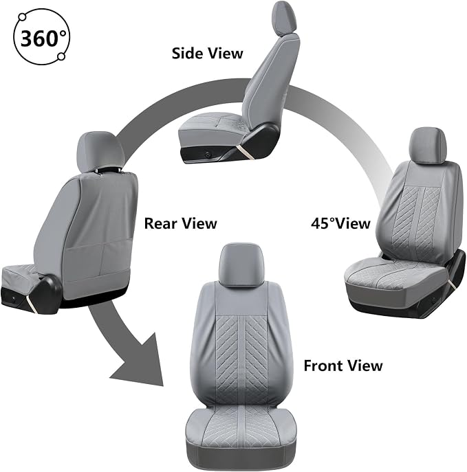 Truckiipa Full Set Leather Seat Covers Fit for Toyota Tacoma Full Coverage Waterproof Seat Covers Cushion Protector Fit for 2016-2023 Toyota Tacoma Double Crew Cab, Full Set, Gray