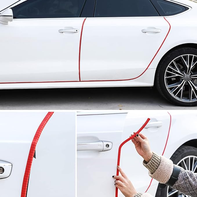 Car Door Protector Edge Guards, Universal Rubber Seal U Shape Car Door Protection, Aluminum Boat Edge Trim Guards No Glue Required, Exterior Accessories Fit for Most Cars, Sedans, SUV (Red/10FT) | Universal fit, most cars/SUVs/trucks, rubber seal, pres...