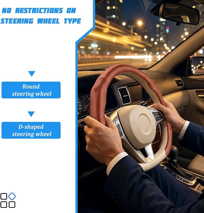 Car Steering Wheel Cover, Comfortable Grip Non-Slip Breathable Vehicle Steering Wheel Protector, Automotive Interior Decoration Accessories, Universal Fit (Orange)