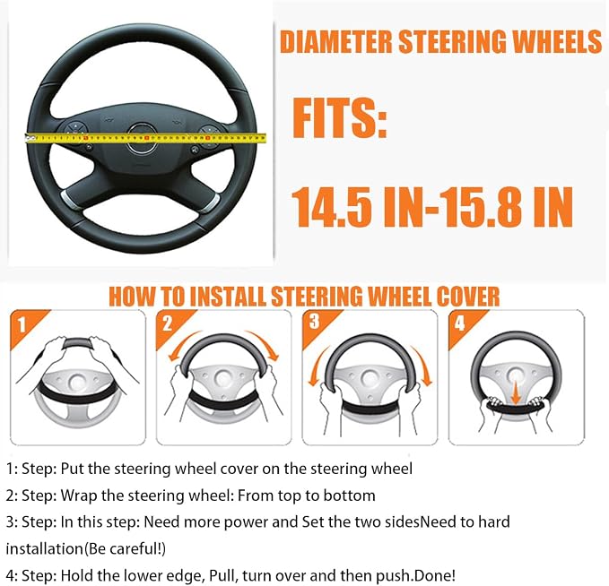 Osilly 15 Inch Car Leather Steering Wheel Cover, Automotive Accessories Elastic Breathable Anti-Slip Soft Wheel Protector Fits Men and Women, Suitable for SUVs, Trucks, Vehicles and RVs (Gray)