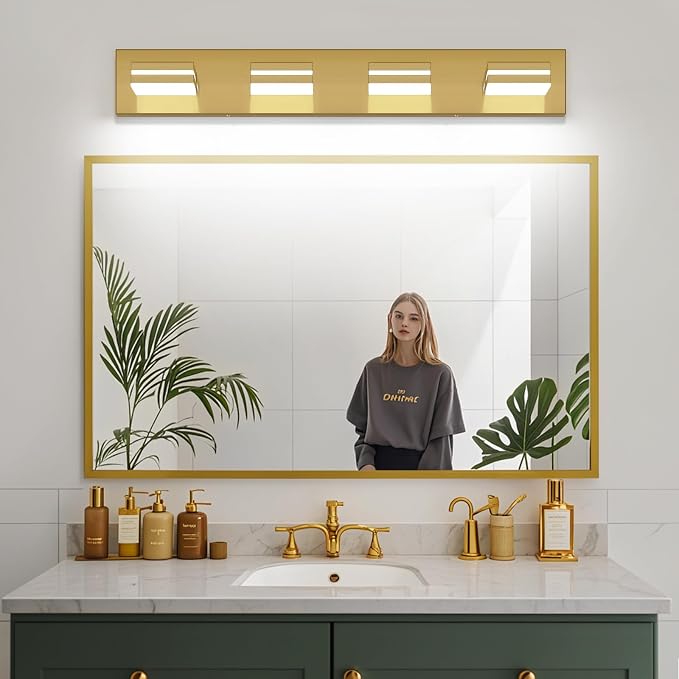 SineRise LED Modern Bathroom Vanity Light Fixtures (4-Light, 30-Inch, Dimmable),Brass Modern Acrylic Bathroom Wall Lighting Fixtures Over Mirror (Cool White 6000K)