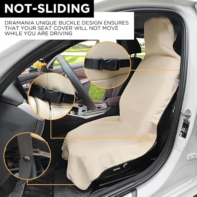 Waterproof Seat Cover Towel, Premium Sweat Carseat Protector, Perfect for Universal Anti-Slip Car Truck SUV Seat, Great for Surfing Yoga Gym Workout, Tan
