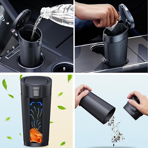 Car Trash Can with Lid, 2 Packs Leakproof Vehicle Garbage Bin, Compact Cup Holder Design, Includes 40 Trash Bags, Ideal for Car, Truck, Home, Office, Front & Back Seat Organizers (2-pack Silver)
