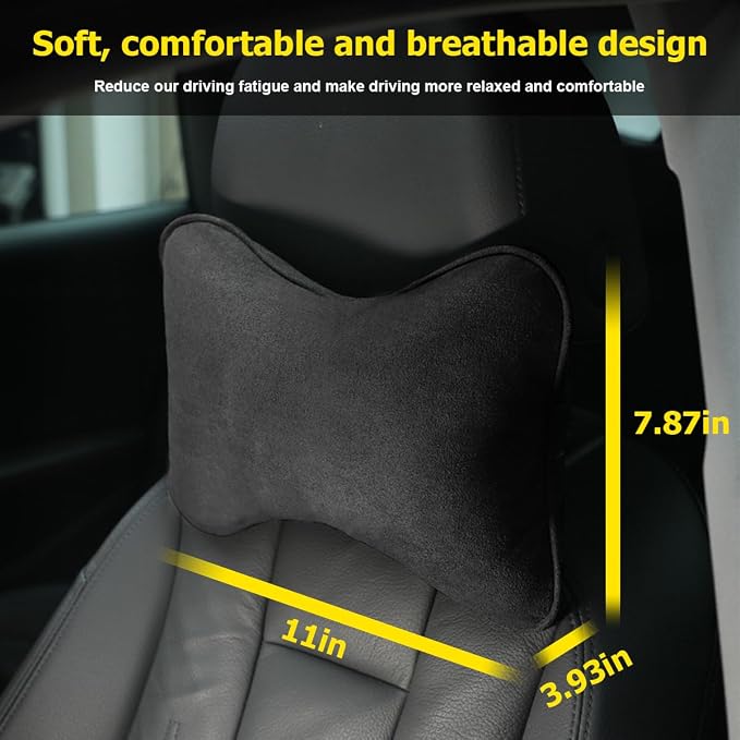 Osilly Car Headrest Pillow, Soft Comfortable Breathable Memory Foam Ergonomic Design Automotive Neck Pillow Cushion with Adjustable Strap for Neck Pain Pressure Relief, Universal Fit(Black)