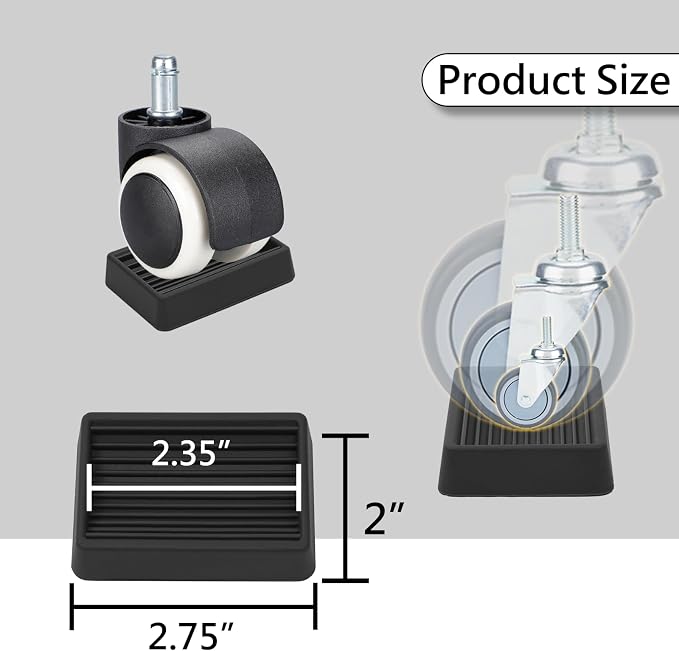 Jayen Bed Wheel Stoppers, 8 Pack Rubber Caster Stoppers, Black | Dual-Sided Anti-Slip Texture Keeps Furniture Securely in Place While Protecting Hardwood, Tile, and Other Floors