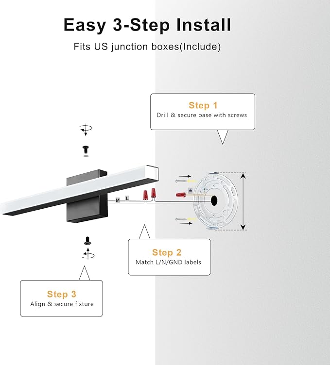 IZORRO Modern Bathroom Vanity Light 24 inch, Rotatable, 16W Dimmable Led Bathroom Light Fixture Over Mirror, Black Vanity Light Bar (5 Color Temperature)