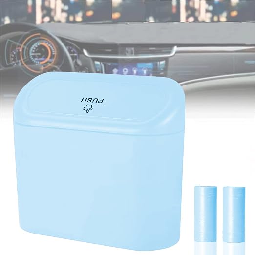 Car Trash Can, Mini Car Bin with Lid 2 Trash Bag Blue, Cute Car Accessories for Storage and Organization,Small Trash Can for car,Bedroom and Office