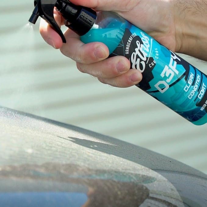 Ethos Defy - 3 in 1 Ceramic Coating - Waterless Car Wash Spray & Wax - Car Wax Spray Rnseless Wash - Hydrophobic Top Coat - Polish & Polymer Paint Sealant Protection - with Insta-Bond Technology