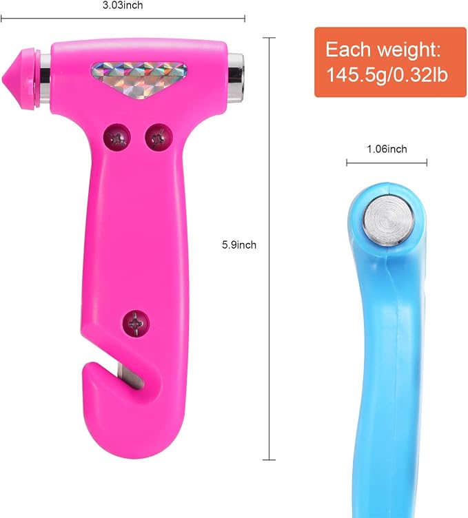 THINKWORK Window Breaker - Pink-Blue Car Safety Hammer Gift for Lady and Men, Three-in-One Emergency Escape Tool with Seat Belt Cutter, Safety Emergency Car Escape Tool for Family, Women, Children
