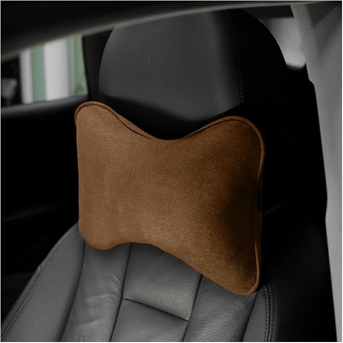 Osilly Car Headrest Pillow, Soft Comfortable Breathable Memory Foam Ergonomic Design Automotive Neck Pillow Cushion with Adjustable Strap for Neck Pain Pressure Relief, Universal Fit(Brown)