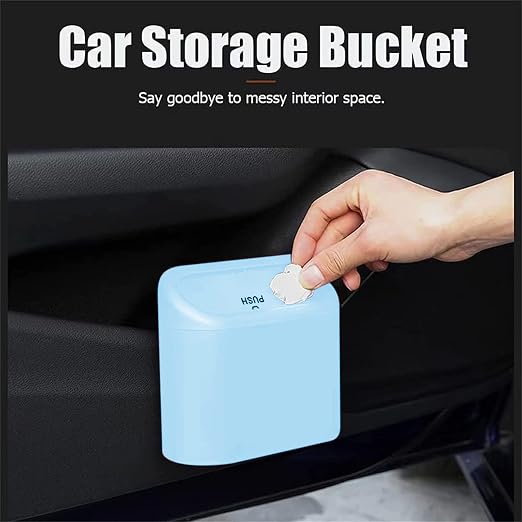 Car Trash Can, Mini Car Bin with Lid 2 Trash Bag Blue, Cute Car Accessories for Storage and Organization,Small Trash Can for car,Bedroom and Office