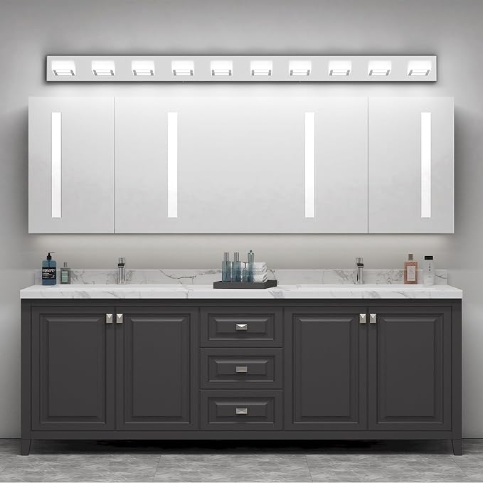 Ralbay 66inch Chrome Bathroom Vanity Lights Stainless Steel Acrylic LED Modern Chrome Bathroom Wall Lighting Fixtures