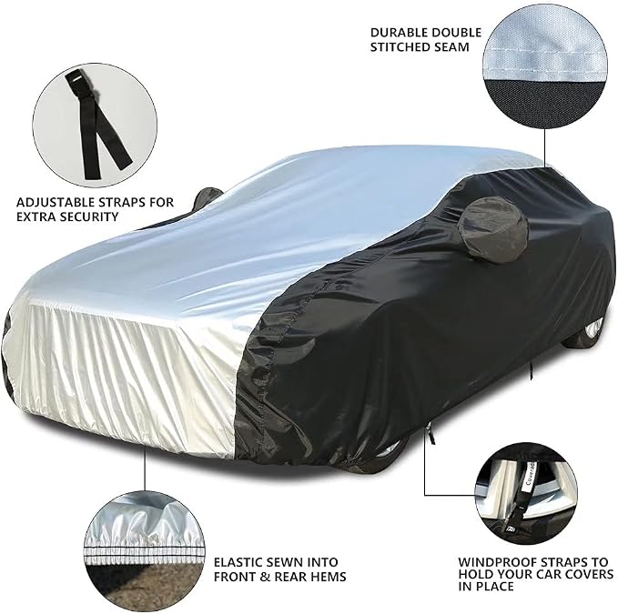 Coverado Car Cover Waterproof All Weather, 210D Lightweight Full Exterior Covers Snow Wind Sun UV Protection, Outdoor Car Covers for Automobiles Universal Fit for Sedan (170"-190")