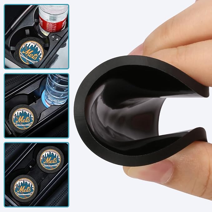 Baseball Fans Car Cup Holder Coasters for New York Mets Fans, 2 Pack Mets Silicone Non-Slip Cup Mats, 2.75" Car Cup Holder Inserts for Auto Interior