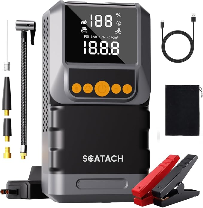 Jump Starter with Air Compressor 8000A 150PSI Car Battery Jump Starter (10.0 Gas/8.0L Diesel), Battery Jumper Starter Portable 12V Jump Box with Jumper Cables, LED Light, LED Display