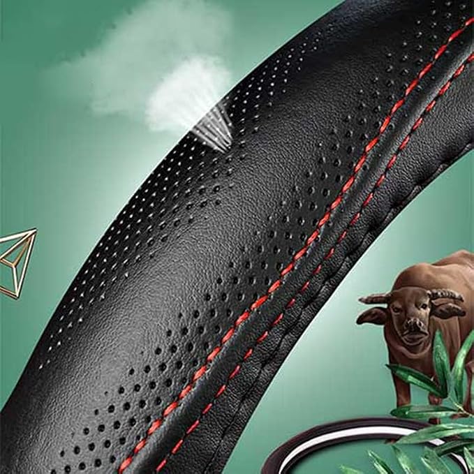Genuine Leather Steering Wheel Cover, Real Cowhide for 14.5-16 Inch Steering Wheels, Universal Fit for Cars and Trucks (Brown, 16inch)