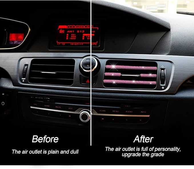10 PCS Most Car Air Vent Outlet Trim,Bling, Rhinestone Air Conditioner Decoration Strip, Universal Bendable,Interior Accessories (Pink)