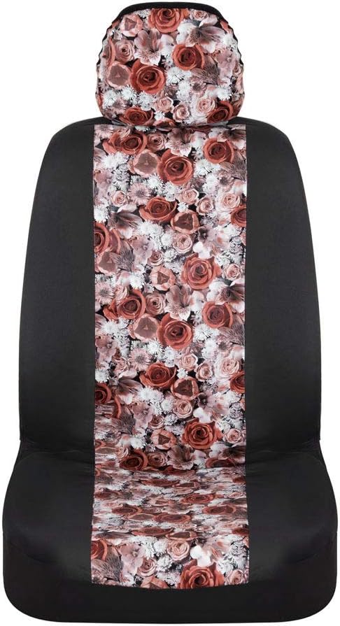 BDKdusty rose Floral Faux Leather Car Seat Covers for Front Seats, 2 Pack – Flower Pattern Front Seat Cover Set, Sideless Design for Easy Installation, Fits Most Car Truck Van and SUV