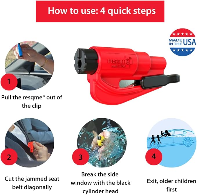 resqme The Original Emergency Keychain Car Escape Tool, 2-in-1 Seatbelt Cutter and Window Breaker, Made in USA, Pack of 12, Yellow - Compact Emergency Hammer