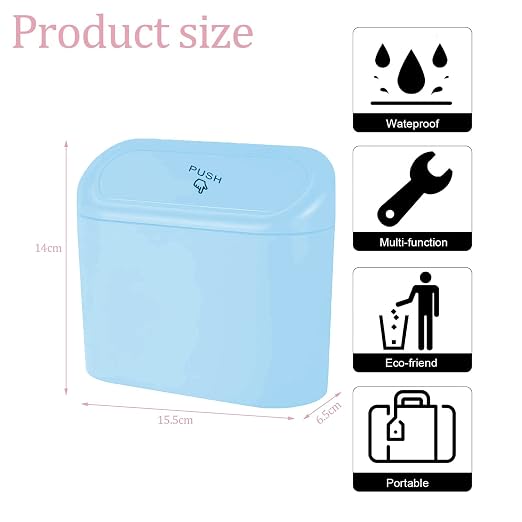 Car Trash Can, Mini Car Bin with Lid 2 Trash Bag Blue, Cute Car Accessories for Storage and Organization,Small Trash Can for car,Bedroom and Office