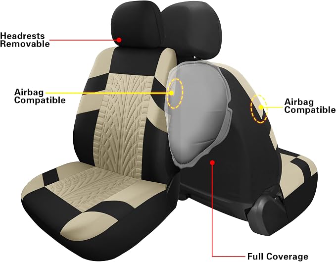 Pariitadin Car Seat Covers Front Pair, Washable and Breathable Seat Covers for Cars, Universal Fit Car Interior Covers for Most Sedan Truck SUV, Black/Beige