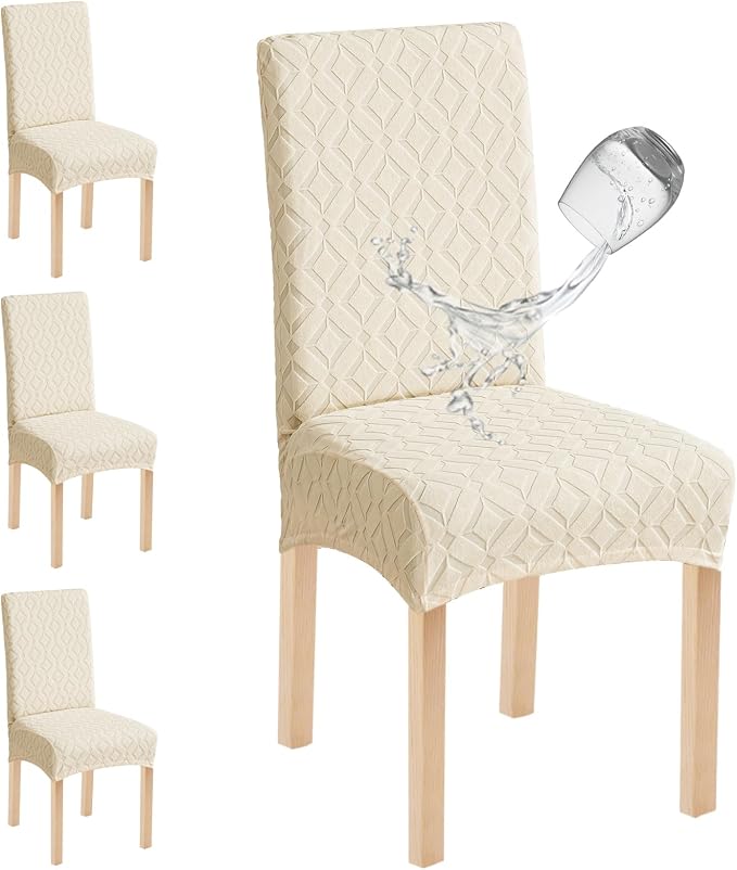 Genina Waterproof Chair Covers for Dining Room Set of 4, Removable Washable Chair Slipcover Protectors, Beige
