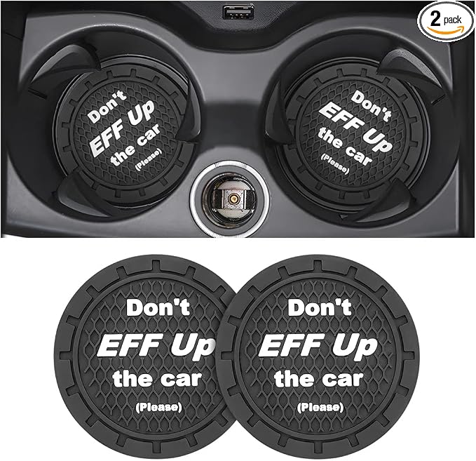 8sanlione 2 Pack Car Cup Holder Coasters, 2.75 Inch Non-Slip PVC Insert Cup Coaster, Anti-Scratch Auto Cup Mats for Women Men, Vehicle Interior Accessories Universal for Car, SUV, Truck (A Black/2PCS)