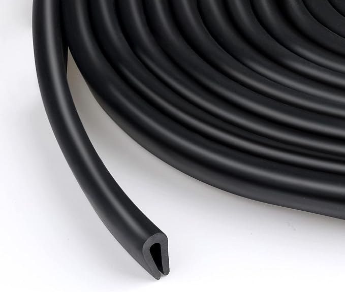 Rubber U Channel Edge Trim, Door Seal Strip, Fits Edge up to 1/16 Inch (1. 6mm) U Shape Weather Stripping(75 Feet,Black)