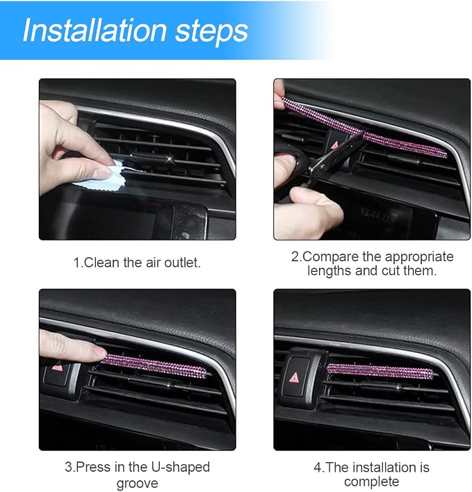 10 PCS Most Car Air Vent Outlet Trim,Bling, Rhinestone Air Conditioner Decoration Strip, Universal Bendable,Interior Accessories (Pink)