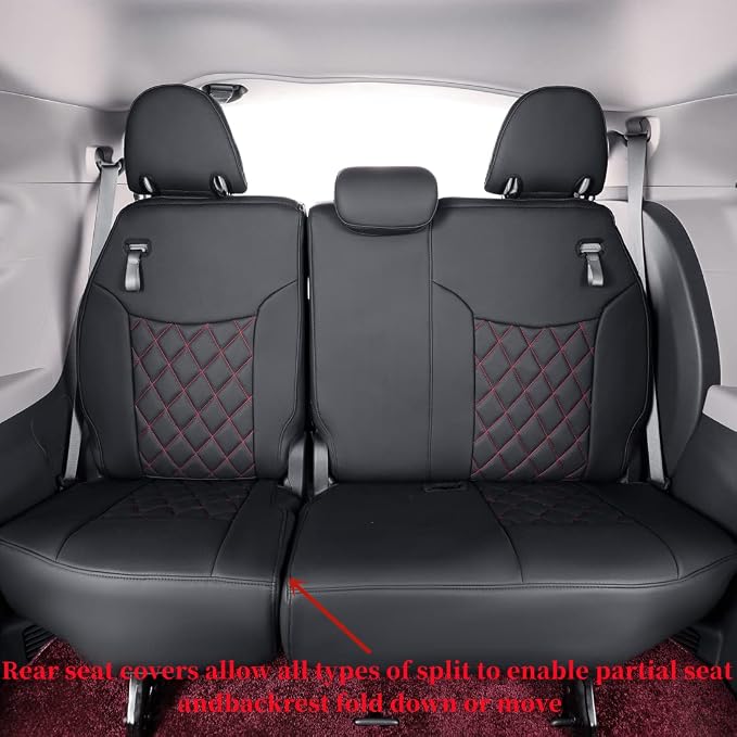 coverdream Sienna Car Seat Covers Custom Fit for 2011-2020 Toyota Sienna XLE,Limited,Limited Premium,2nd Row Captain Seats w/Foot Rest,Full Coverage Leather Seat Protector(Full Set,Black/Red)