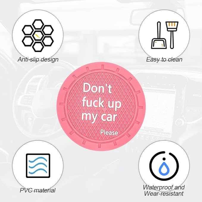 8sanlione 2 Pack Car Cup Holder Coasters, 2.75 Inch Non-Slip PVC Insert Cup Coaster, Anti-Scratch Auto Cup Mats for Women Men, Vehicle Interior Accessories Universal for Car, SUV, Truck (D Pink/2PCS)
