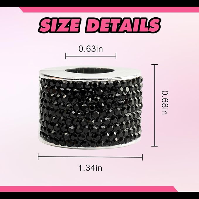 Rislobx 2PCS Magnetic Car Headrest Collars, Rhinestone Car Head Rest Collars Rings Decor, Bling Car Accessories for Women, Interior Decor Car SUV Truck (Black)