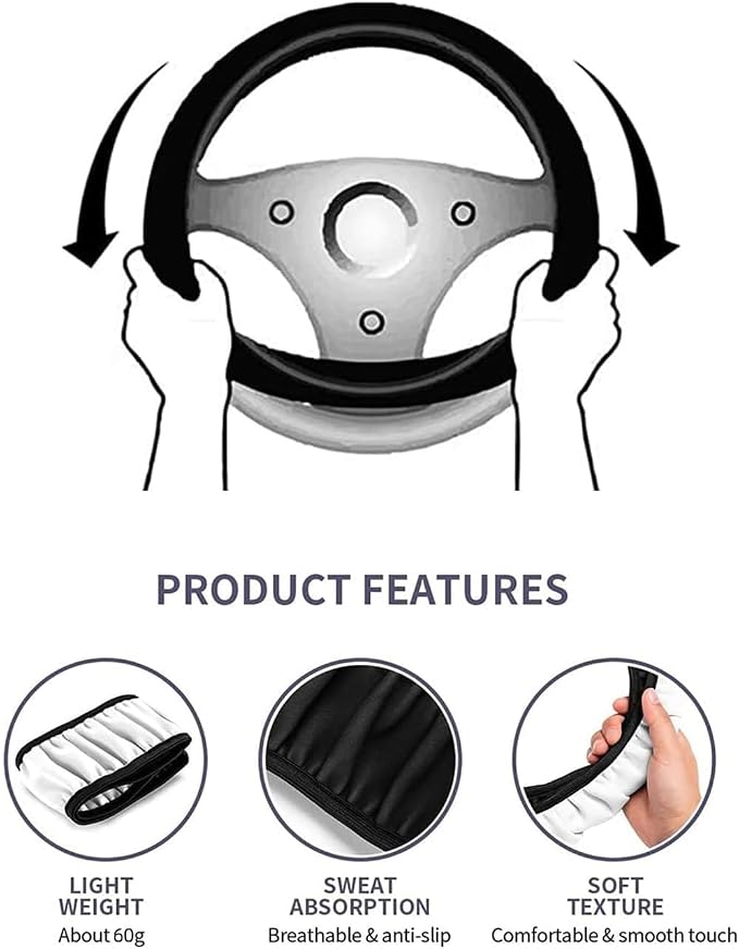 Car Steering Wheel Cover, Leather, Anti-Slip Lining, Universal for Benz, 14.5-15 Inch, Black