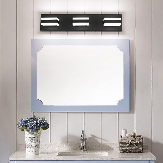 SOLFART LED Black Bathroom Vanity Light Fixtures Over Mirror 3 Lights Bath Lighting Restroom Light Modern Vanity Lights for Bathroom Bath Lights ETL Listed