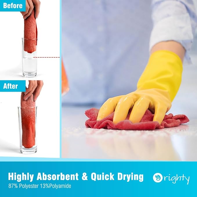 Orighty Microfiber Cleaning Cloth Bulk, 150 Pack Shop Towels 12x12 in, Red | Reusable Microfiber Towels for Cars, Shop Rags, Multi-Purpose Lint Free Cleaning Rags for Home & Kitchen