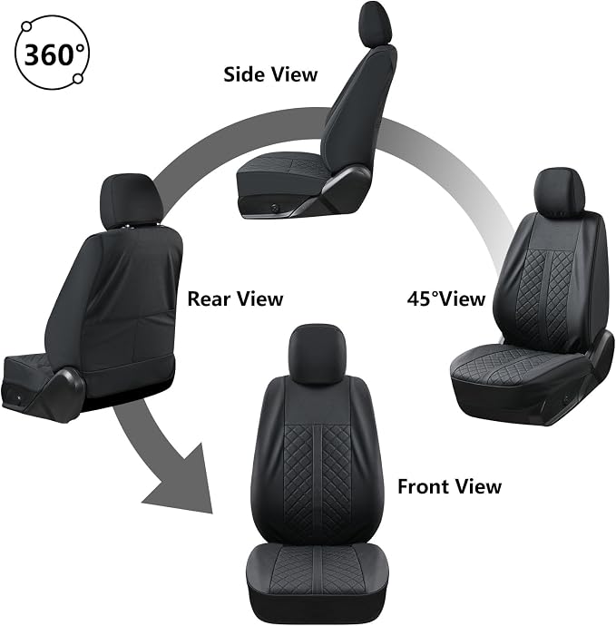 Truckiipa Automotive Seat Covers Fit for Toyota Tacoma Front Seat Leather Waterproof Full Coverage Truck Seat Covers Custom Fit for 2005-2015 Toyota Tacoma Double Crew Cab, Front Pair, Black