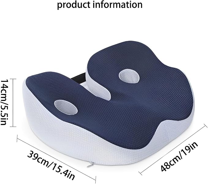 Seat Cushion, Seat Cushion for Sit Bone and Back Pain Relief, Butt, Tailbone, Hip, Hamstring, Posture Support - Memory Foam Comfort Ischial Tuberosity Pillow (Blue)