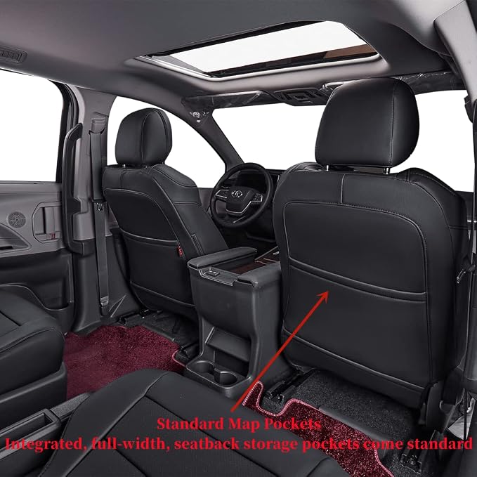 coverdream Sienna Seat Covers Custom Fit for 2021-2026 Toyota Sienna LE/XLE (8-Passenger),2nd Row Bench w/Removable Middle Seat,Waterproof Leather Car Seat Protector (Full Set,Black)