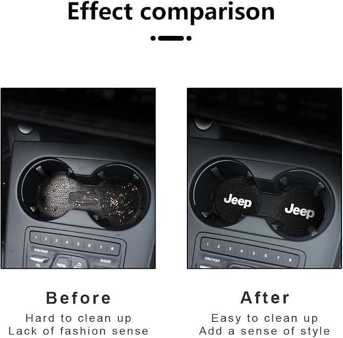 Car Cup Holder Coaster for Jeep Series Recessed Silicone Cupholder Coaster Interior Accessories 2.75in 2Pieces Black