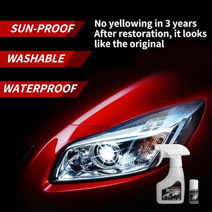 SOPAMI Automotive Headlight Restoration Kit - 6.09Fl Oz | Oxidized and Yellowed Automotive Headlamps Blurring Enhanced Crystallization Coating Refurbisher,Maximum Gloss & Shine