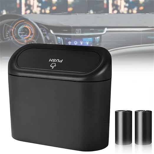 Car Trash Can with Lid, Mini Universal Vehicle Mini Leakproof Garbage Can Bin with 30pcs Trash Bags,Waterproof Car Bin for Front Back Seat Accessories for Auto Office Home(Black)