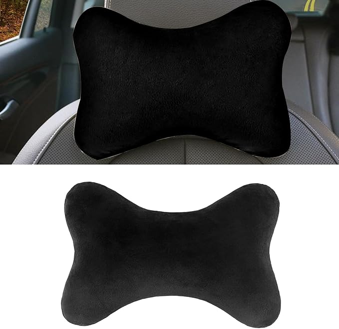 Car Headrest Pillow, Soft & Comfortable Memory Foam Car Neck Pillow for Driving Fatigue Relieve, Universal Cars Head Rest Pillows with Adjustable Strap, Car Interlor Accessorles (Black)