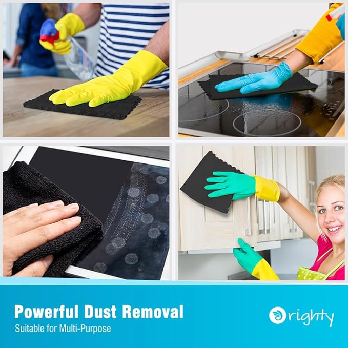 Orighty Microfiber Cleaning Cloth Bulk, 50 Pack Shop Towels 12x12 in, Black | Reusable Microfiber Towels for Cars, Shop Rags, Multi-Purpose Lint Free Cleaning Rags for Home & Kitchen