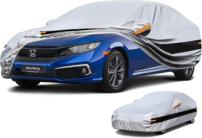 10 Layer Sedan Car Cover Waterproof All Weather for Automobiles,100% Waterproof Outdoor Car Covers Rain Snow UV Dust Protection, Custom Fit for Honda Civic, Toyota Corolla, VW Jetta,etc
