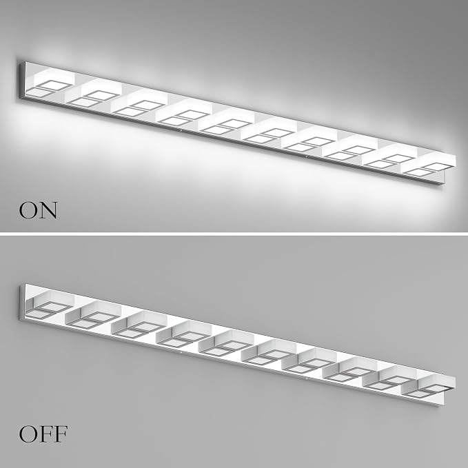 Ralbay 66inch Chrome Bathroom Vanity Lights Stainless Steel Acrylic LED Modern Chrome Bathroom Wall Lighting Fixtures