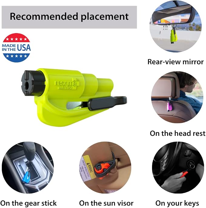 resqme The Original Emergency Keychain Car Escape Tool, 2-in-1 Seatbelt Cutter and Window Breaker, Made in USA, Pack of 6, Blue, Red - Compact Emergency Hammer