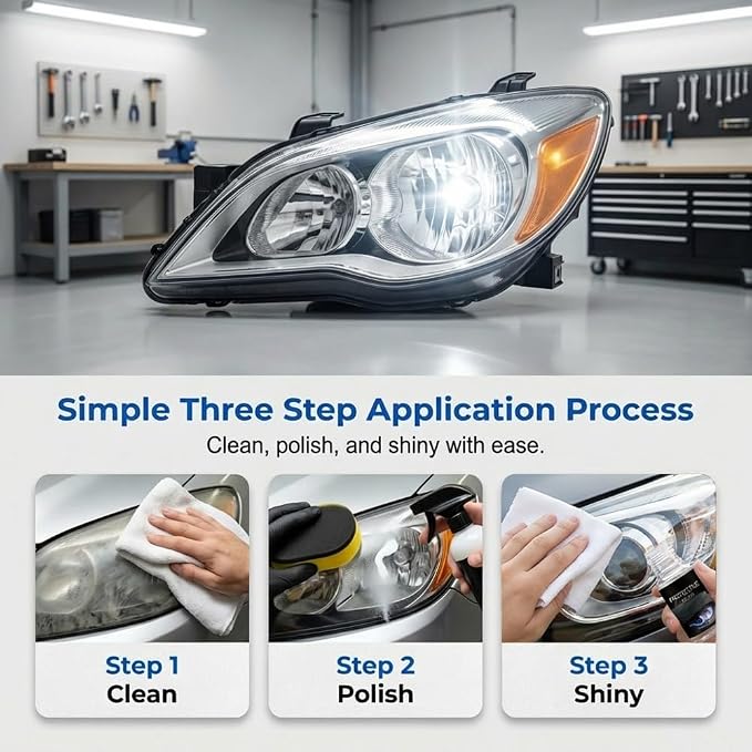 Headlight Restoration Kit No Sanding, Car Headlight Restorer for Cloudy Yellowed Lenses, Headlight Restoration Polish with Coating, Easy 3-Step for Cars Trucks SUVs (Set 1)